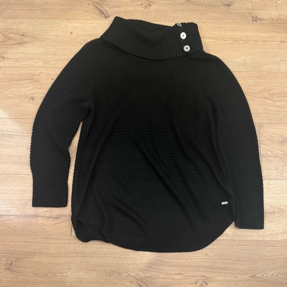L Calvin Klein Black Cowl Neck Sweater with Button Accents L 28 in P2P 22 in